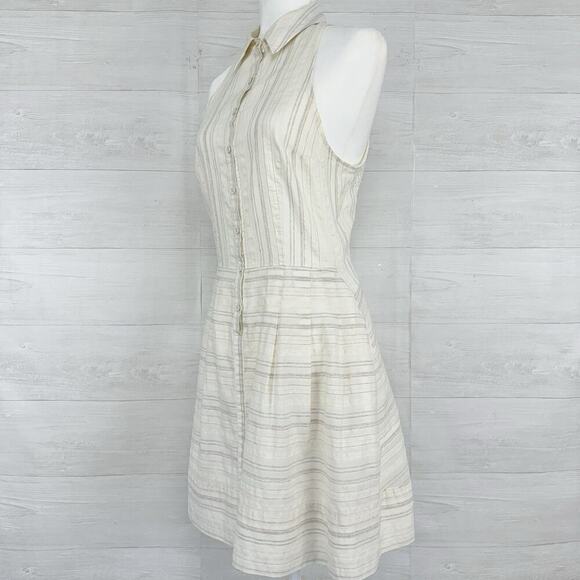 L'AGENCE Babydoll Mini Dress Size 6 Striped Cream Linen Blend Soft Girl Feminine - Picture 15 of 15